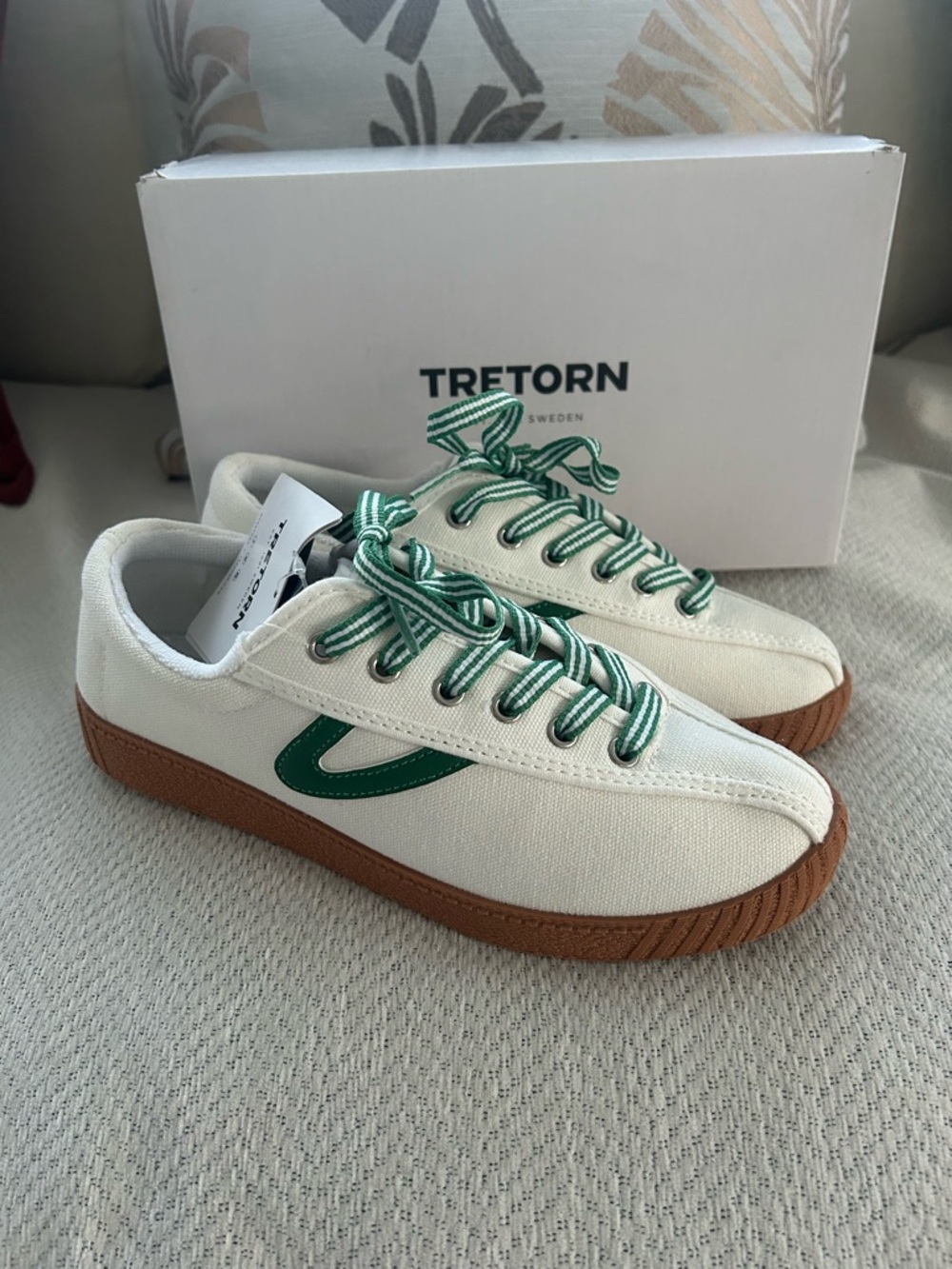 Tretorn Nylite plus Canvas Sneakers with Green/white Accents and Gum Sole